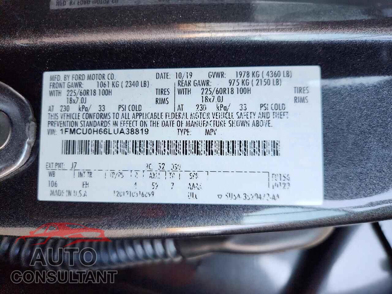 FORD ESCAPE 2020 - 1FMCU0H66LUA38819