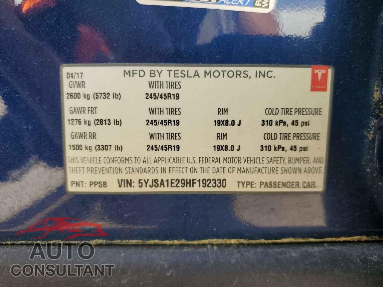 TESLA MODEL S 2017 - 5YJSA1E29HF192330