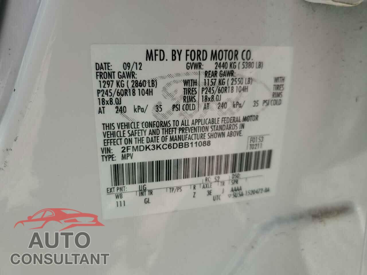 FORD EDGE 2013 - 2FMDK3KC6DBB11088