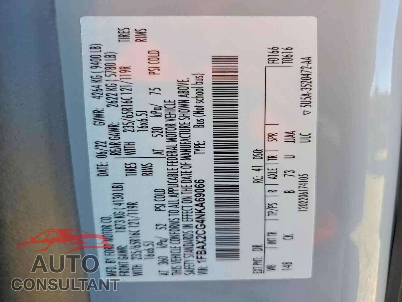 FORD TRANSIT 2022 - 1FBAX2CG4NKA69066