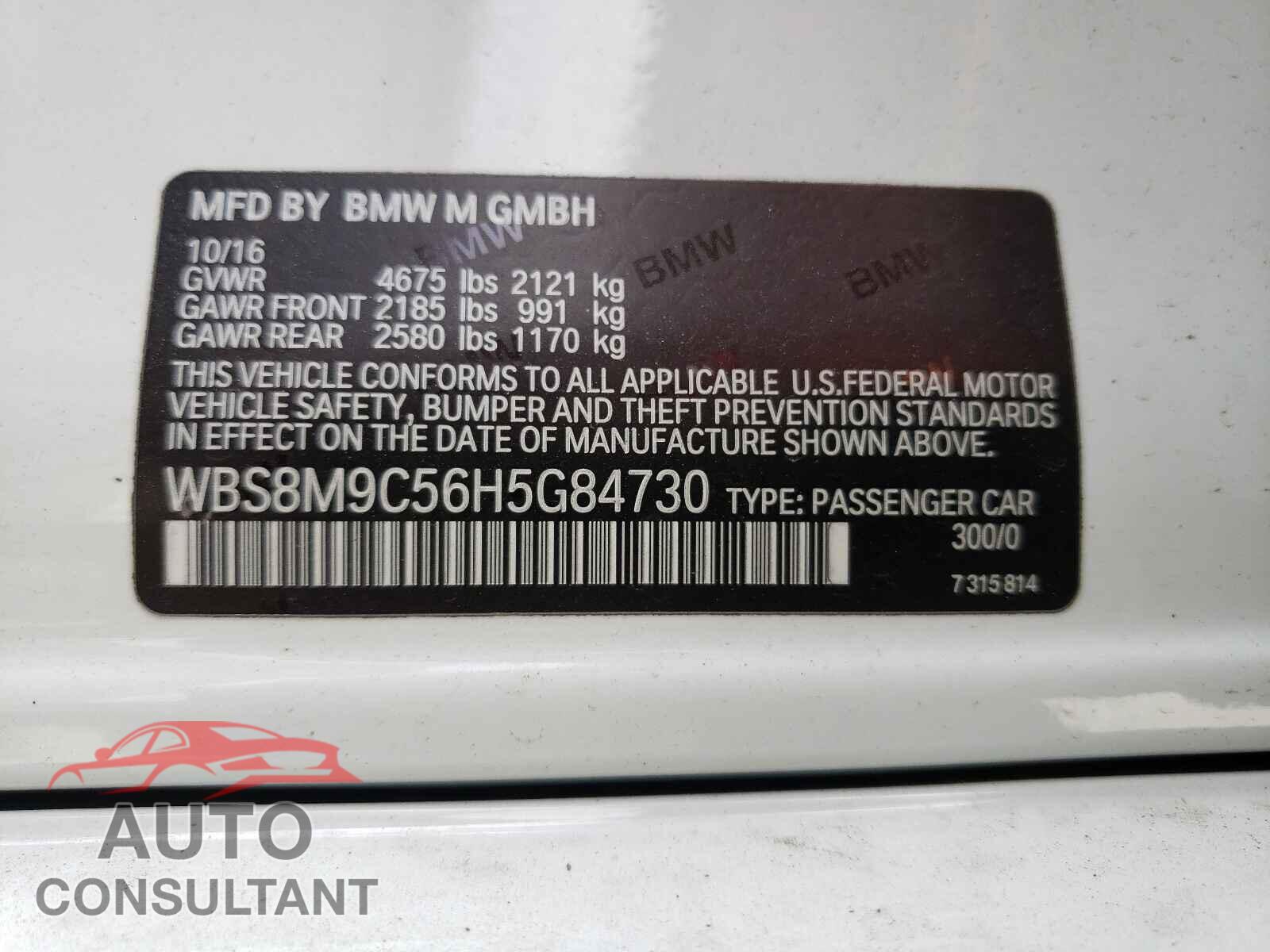BMW M3 2017 - WBS8M9C56H5G84730