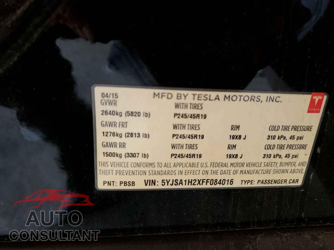 TESLA MODEL S 2015 - 5YJSA1H2XFF084016