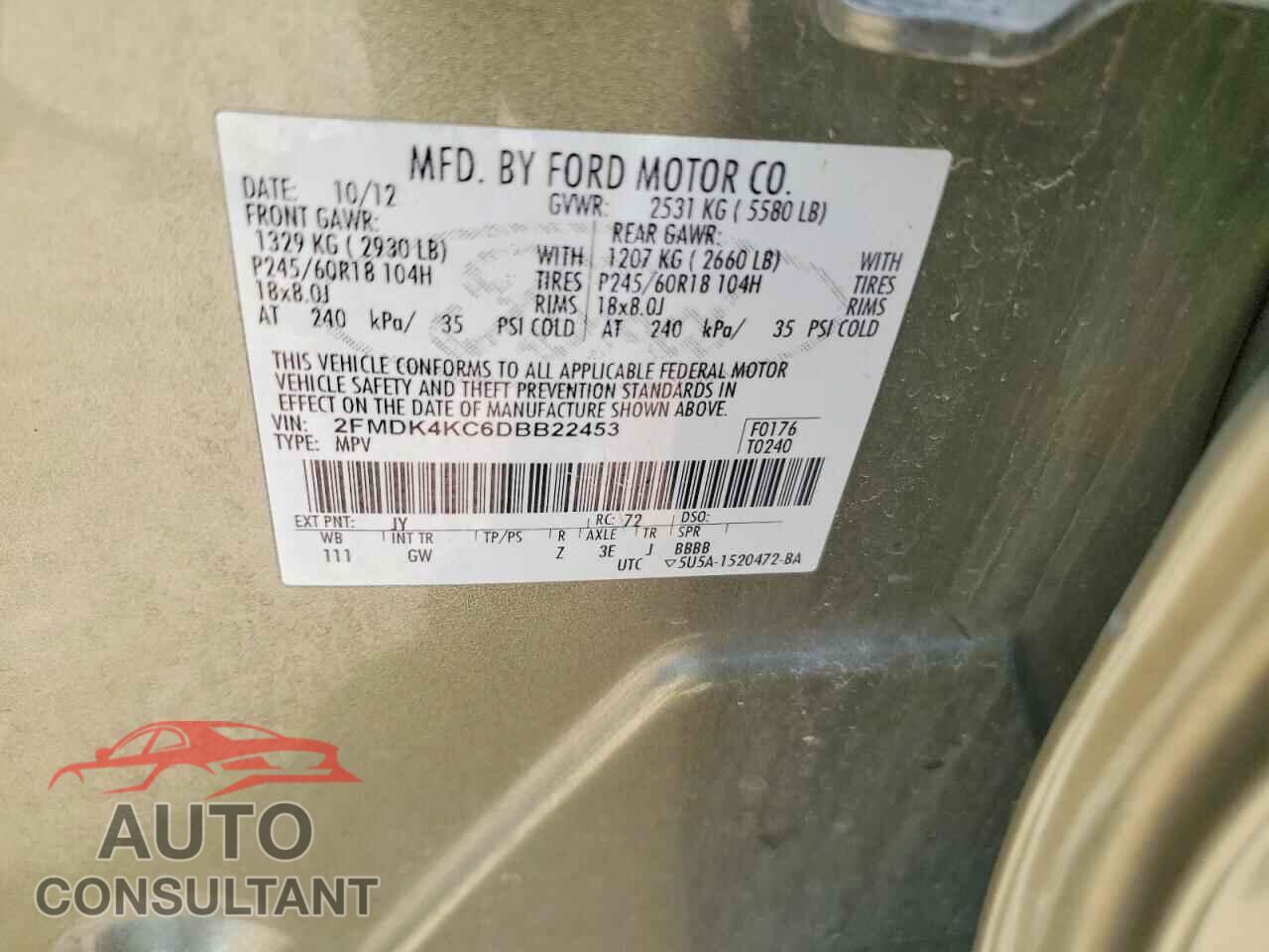 FORD EDGE 2013 - 2FMDK4KC6DBB22453