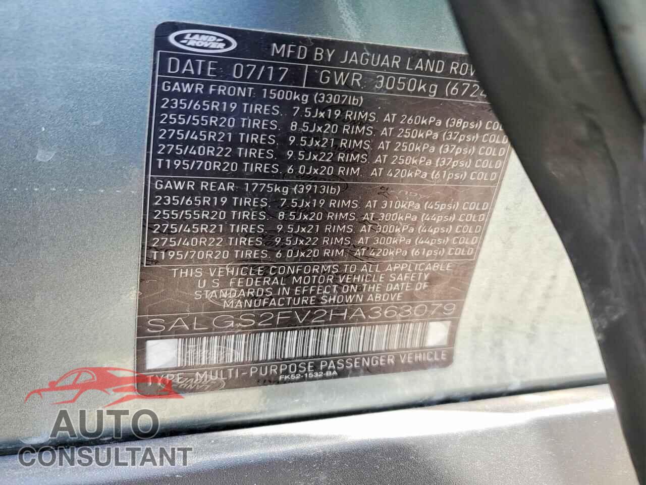 LAND ROVER RANGE ROVE 2017 - SALGS2FV2HA363079