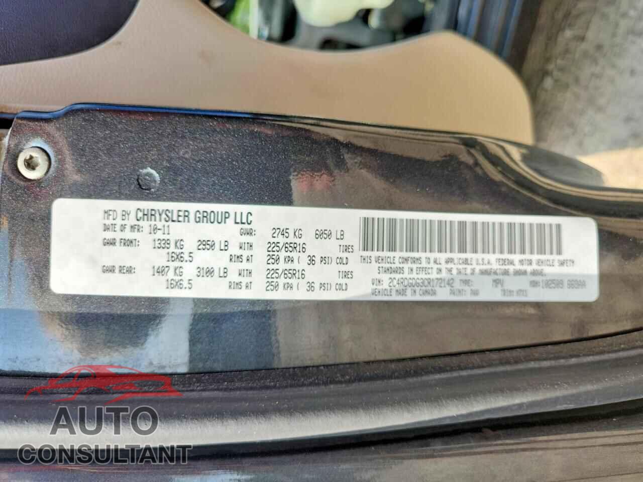 DODGE CARAVAN 2012 - 2C4RDGDG3CR172142