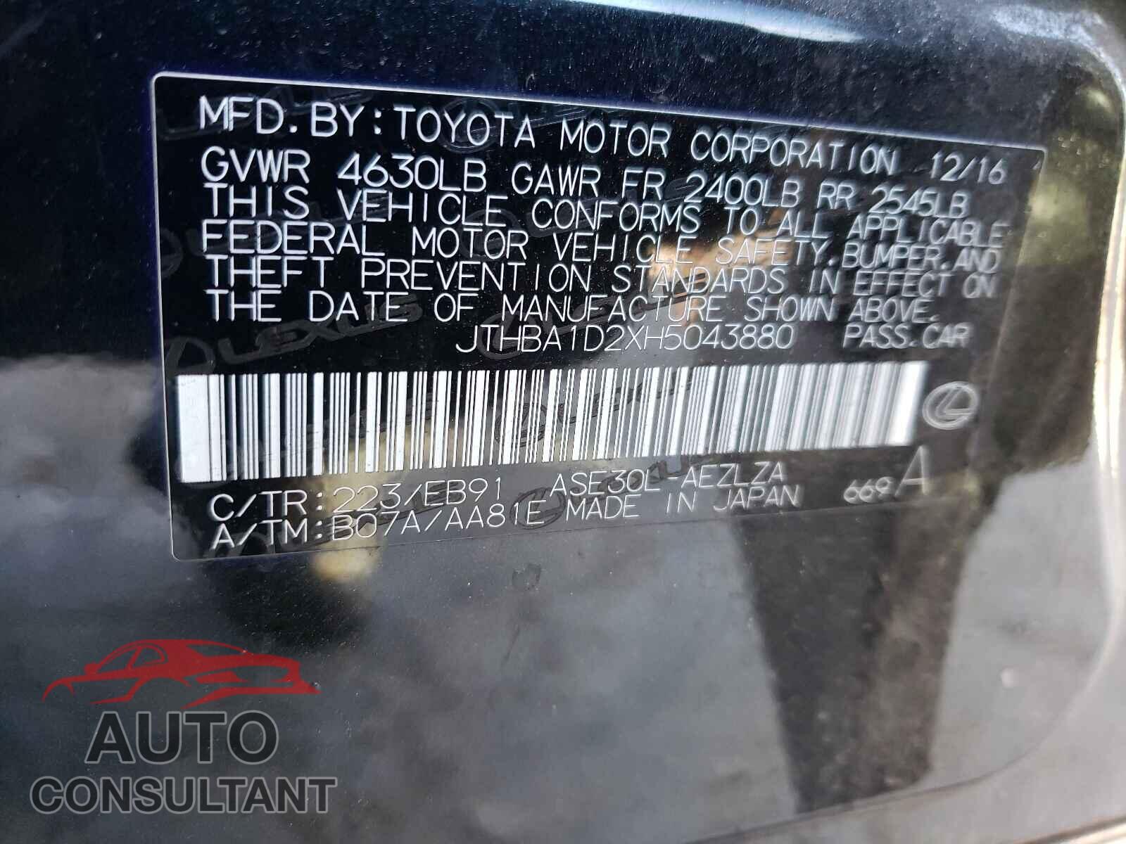 LEXUS IS 2017 - JTHBA1D2XH5043880