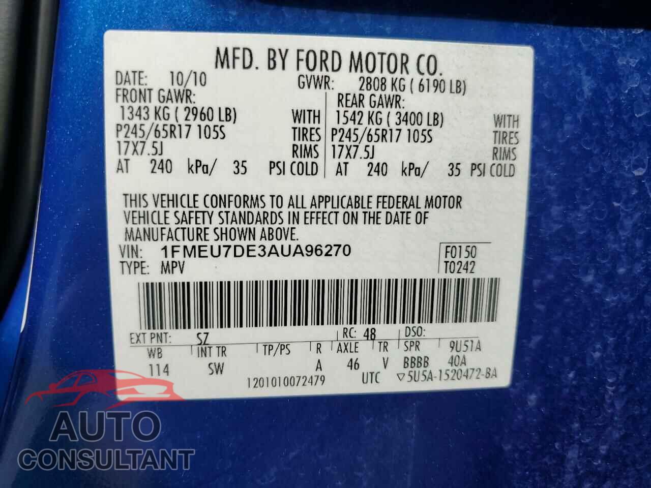 FORD EXPLORER 2010 - 1FMEU7DE3AUA96270