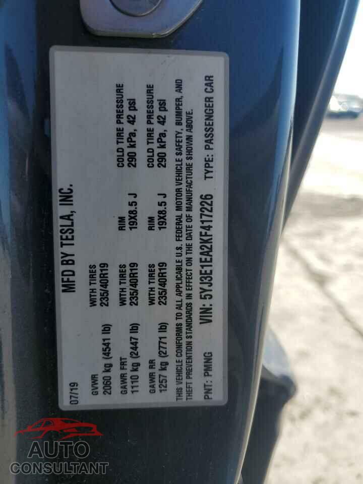 TESLA MODEL 3 2019 - 5YJ3E1EA2KF417226