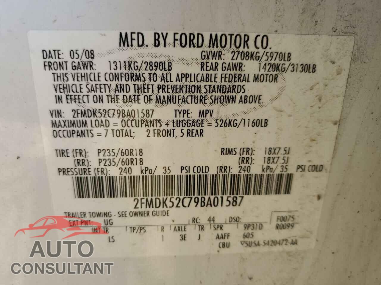 FORD FLEX 2009 - 2FMDK52C79BA01587