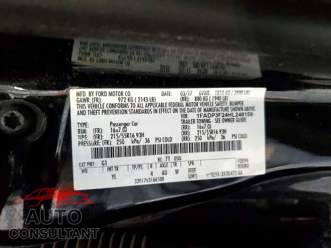 FORD FOCUS 2017 - 1FADP3F24HL248159