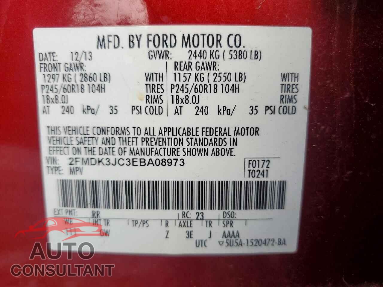 FORD EDGE 2014 - 2FMDK3JC3EBA08973