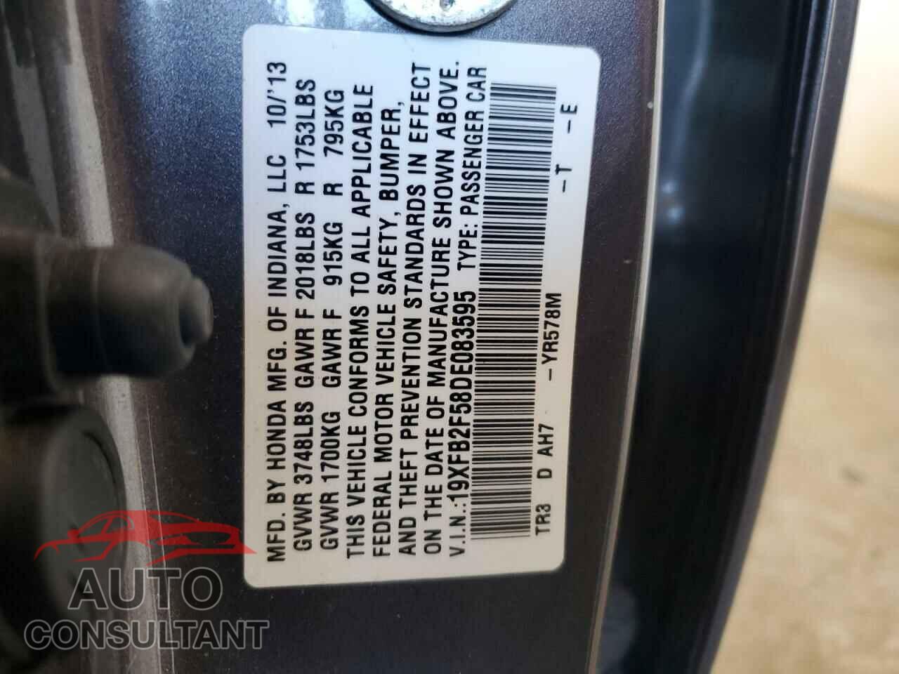 HONDA CIVIC 2013 - 19XFB2F58DE083595
