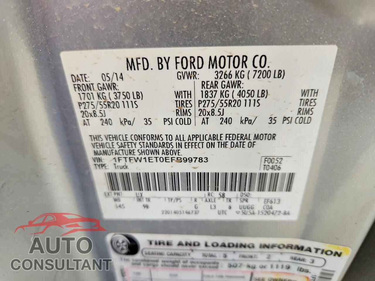 FORD UNKNOWN 2014 - 1FTFW1ET0EFB99783