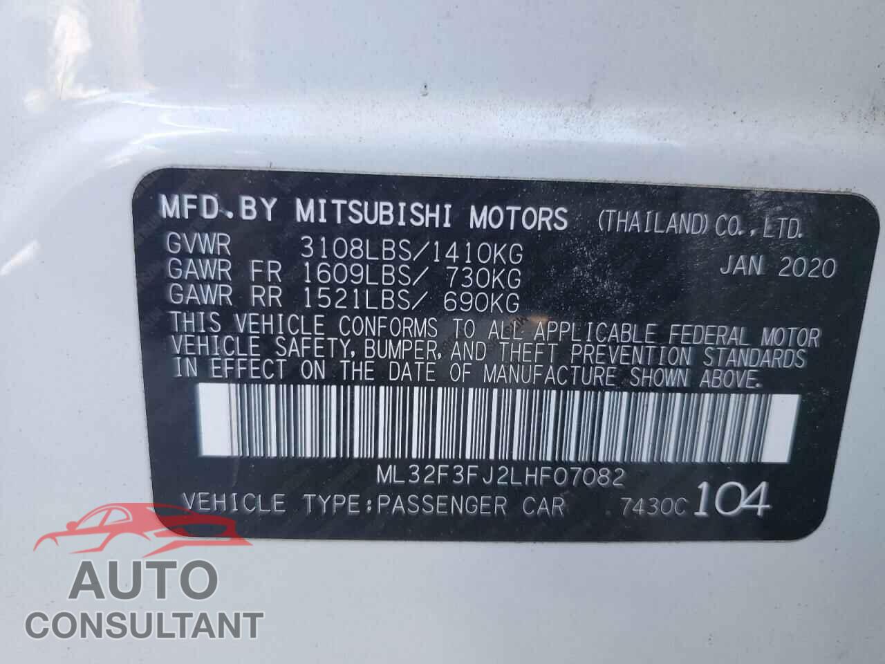 MITSUBISHI MIRAGE 2020 - ML32F3FJ2LHF07082