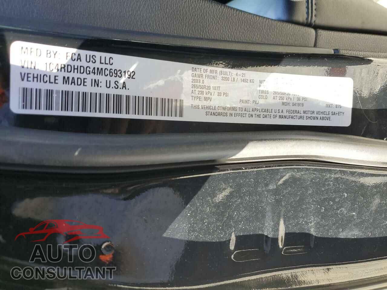 DODGE DURANGO 2021 - 1C4RDHDG4MC693192