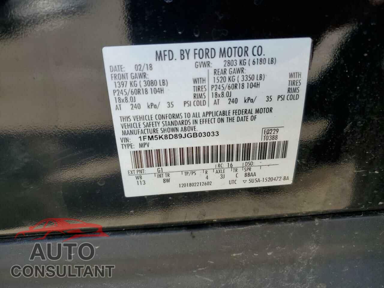 FORD EXPLORER 2018 - 1FM5K8D89JGB03033
