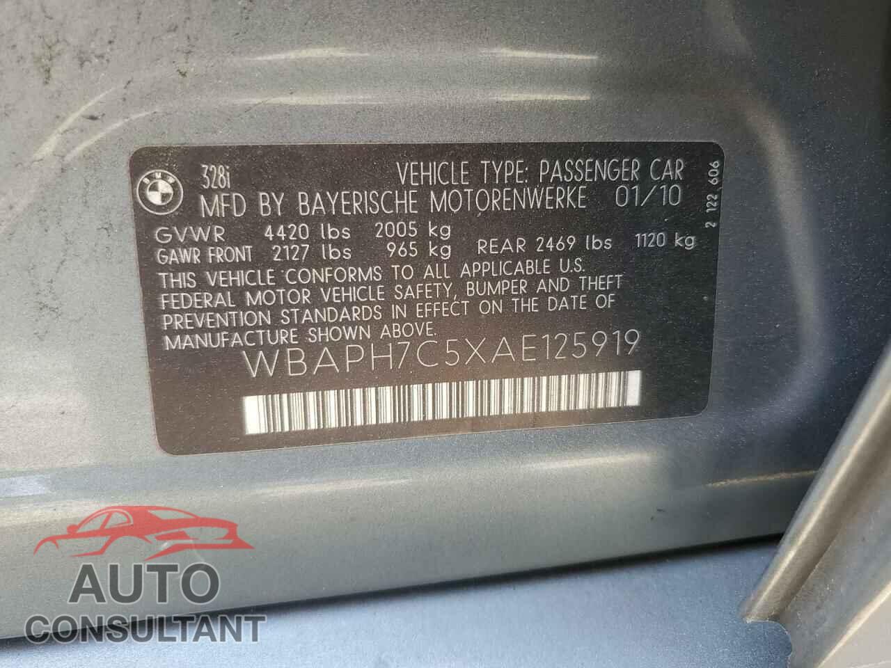 BMW 3 SERIES 2010 - WBAPH7C5XAE125919