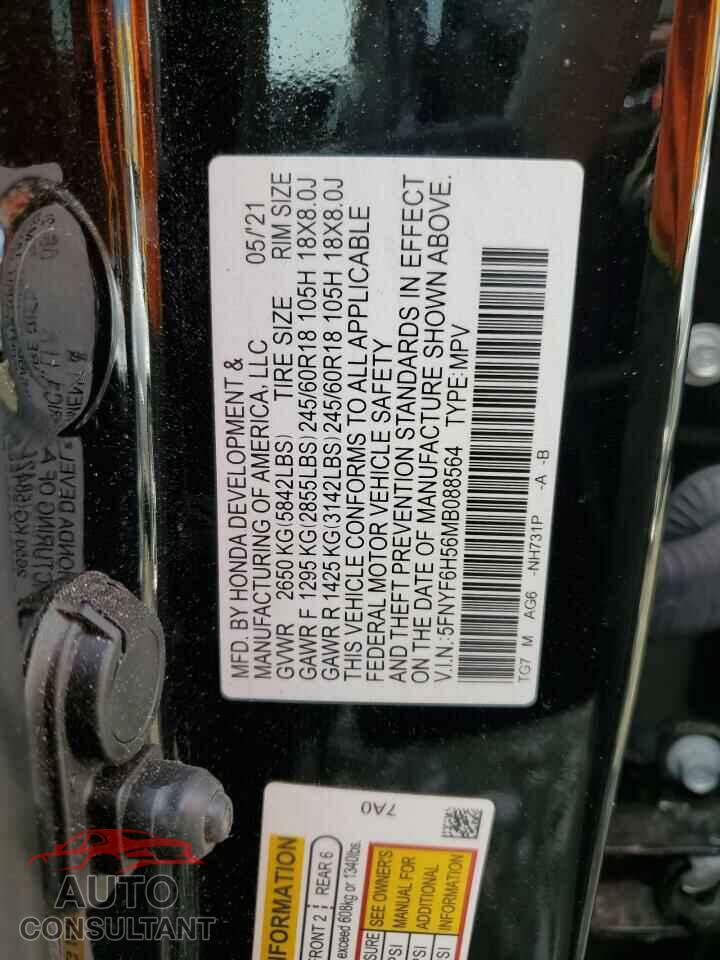 HONDA PILOT 2021 - 5FNYF6H56MB088564