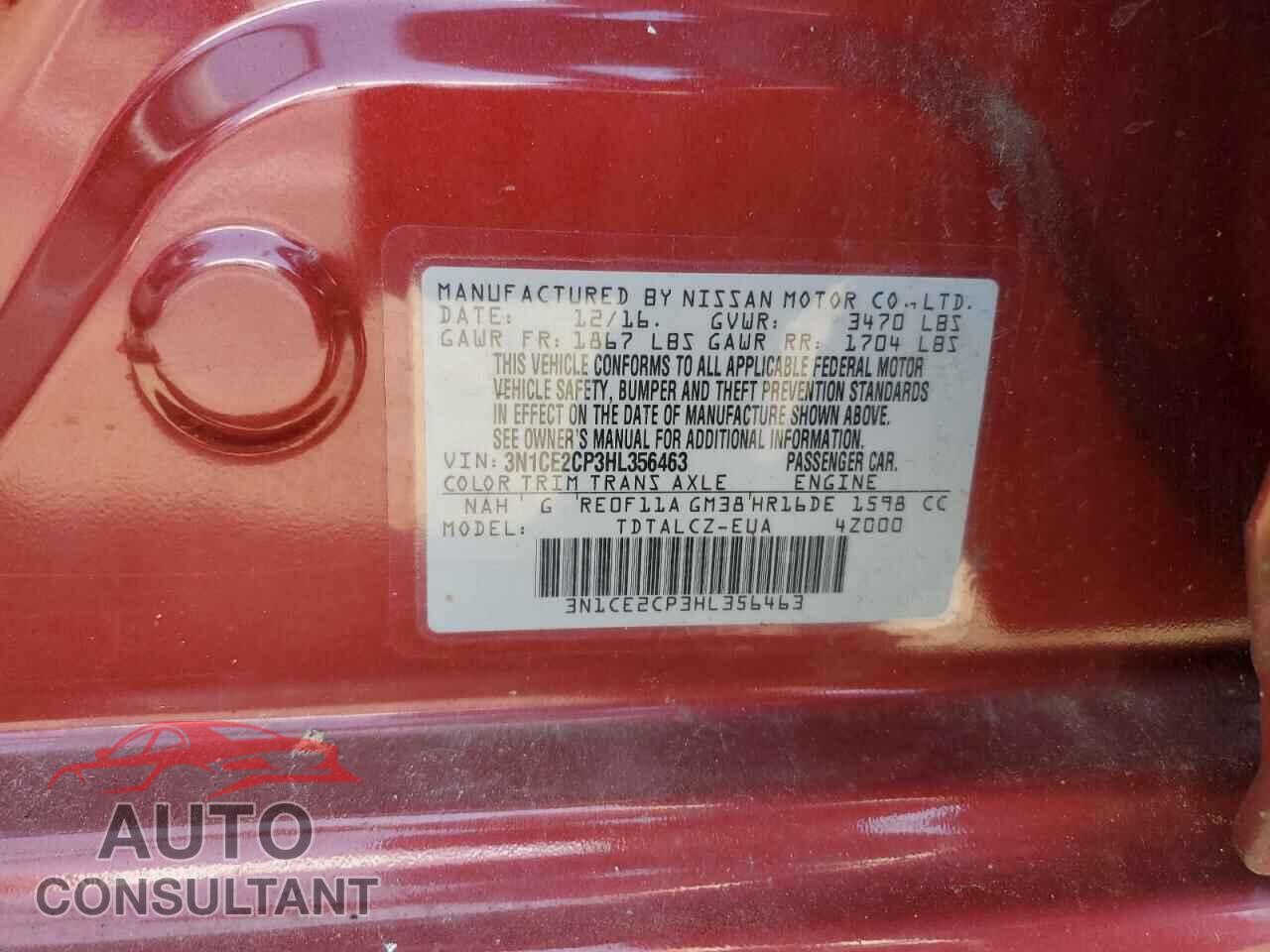 NISSAN VERSA 2017 - 3N1CE2CP3HL356463
