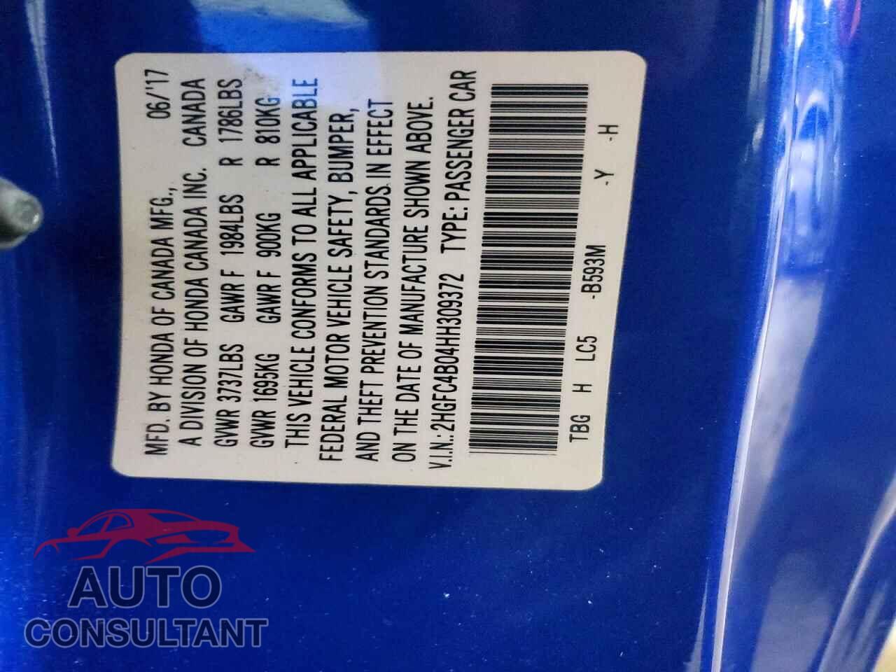 HONDA CIVIC 2017 - 2HGFC4B04HH309372