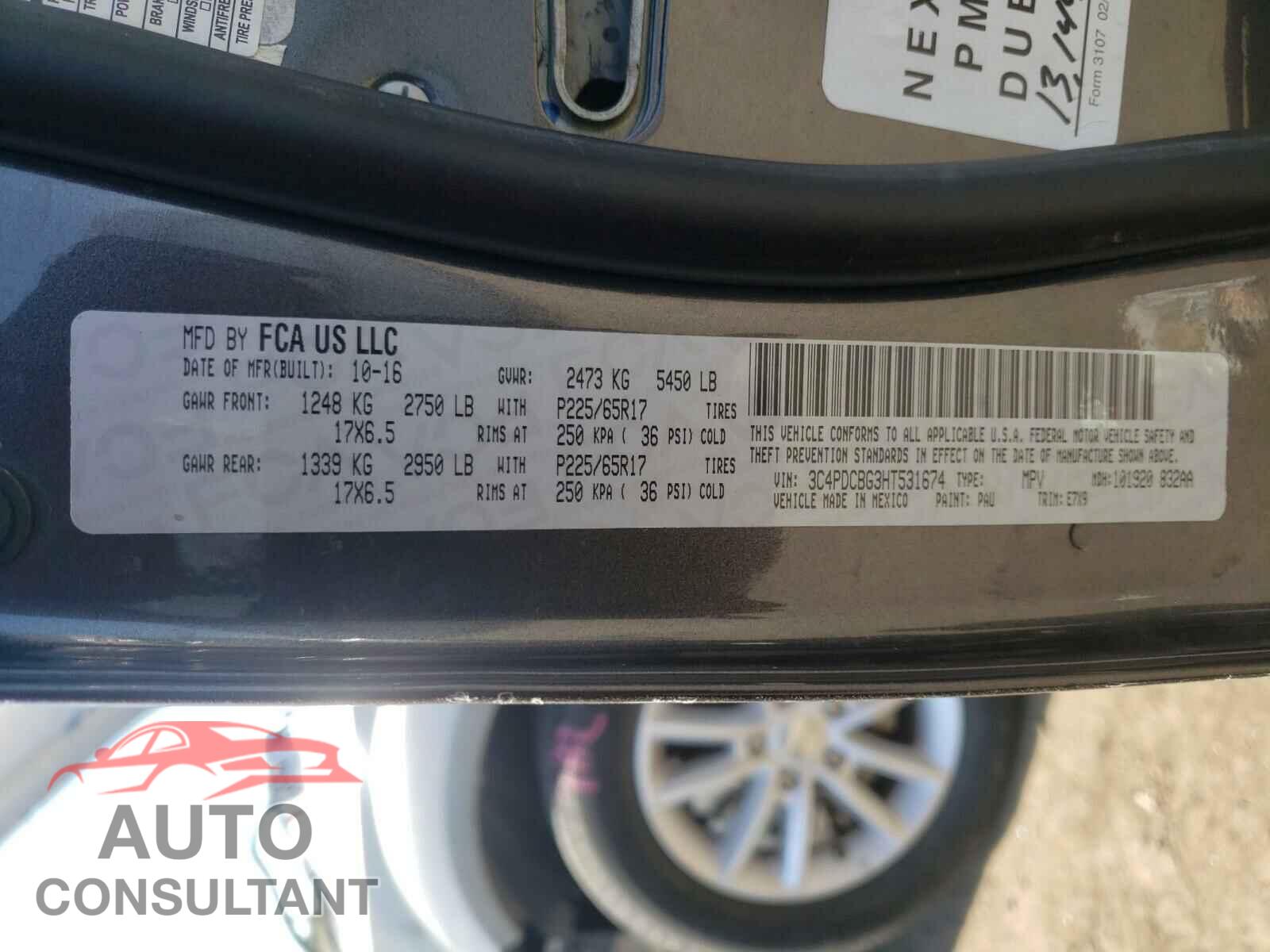 DODGE JOURNEY 2017 - 3C4PDCBG3HT531674