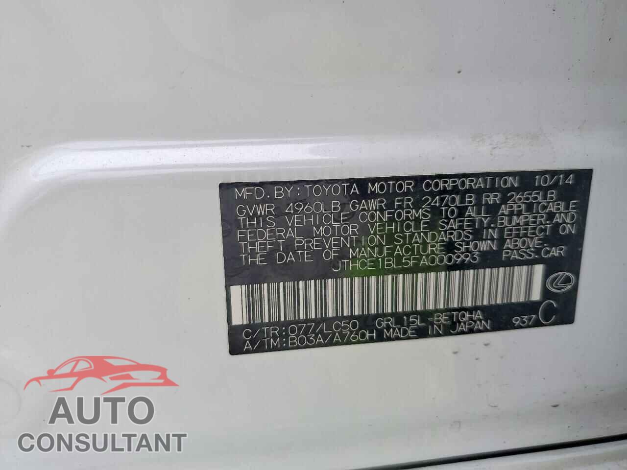 LEXUS GS350 2015 - JTHCE1BL5FA000993