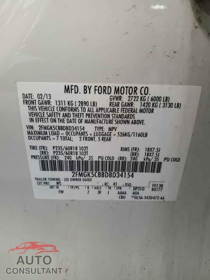 FORD FLEX 2013 - 2FMGK5C88DBD34154