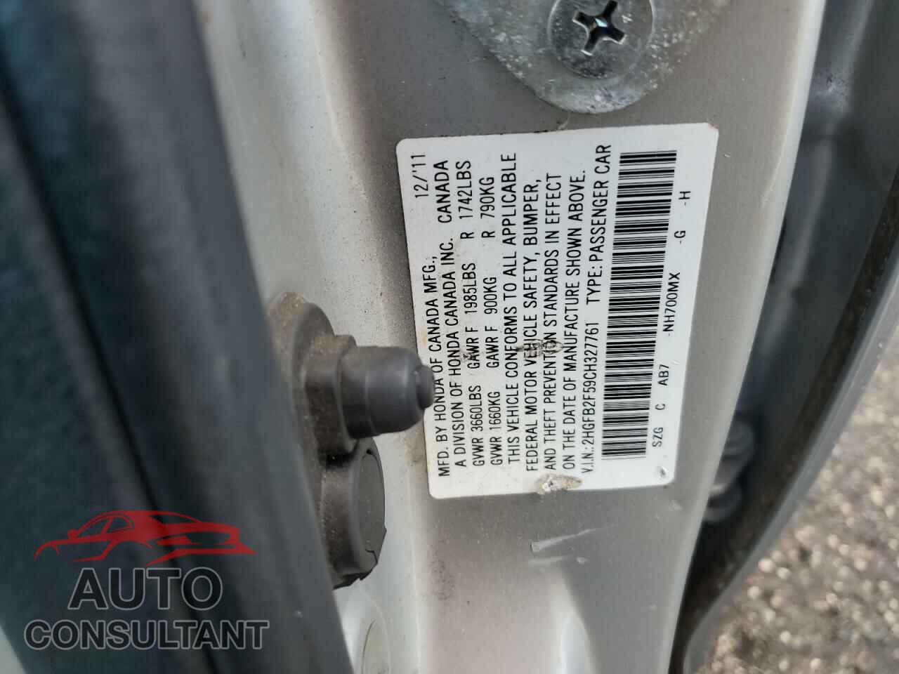 HONDA CIVIC 2012 - 2HGFB2F59CH327761