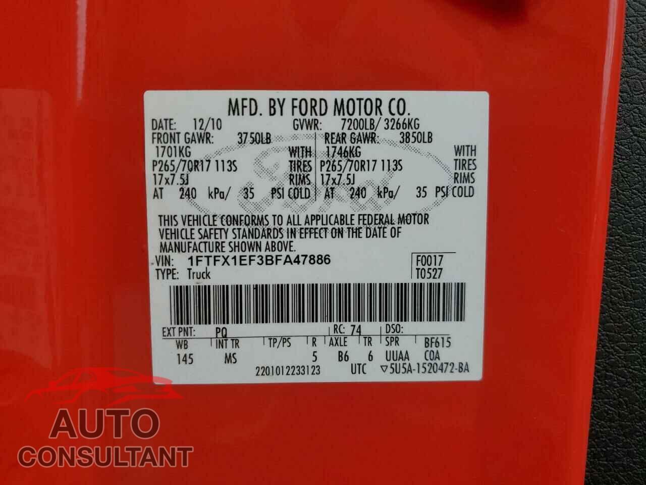 FORD F-150 2011 - 1FTFX1EF3BFA47886