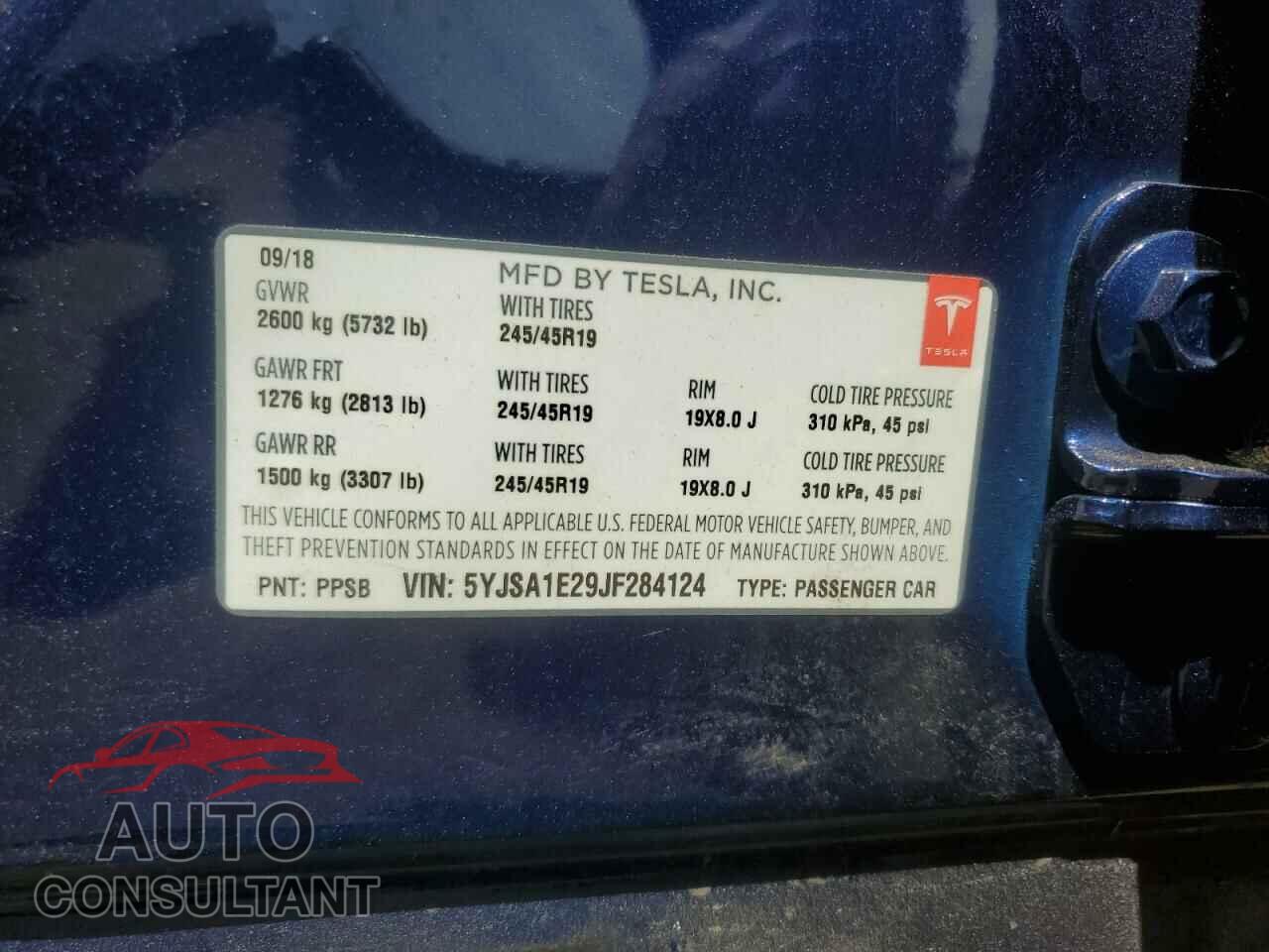 TESLA MODEL S 2018 - 5YJSA1E29JF284124