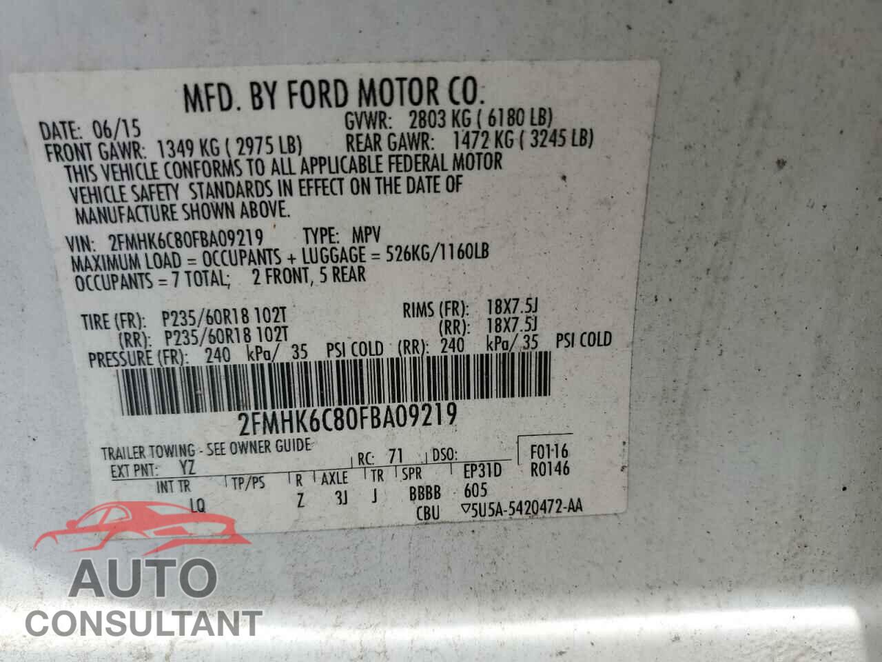 FORD FLEX 2015 - 2FMHK6C80FBA09219