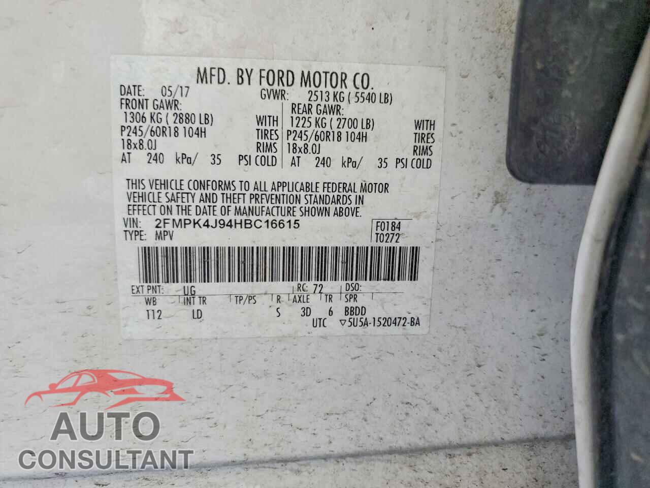 FORD EDGE 2017 - 2FMPK4J94HBC16615