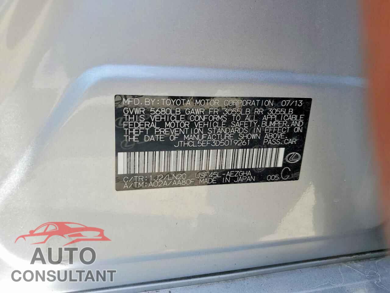 LEXUS LS460 2013 - JTHCL5EF3D5019261