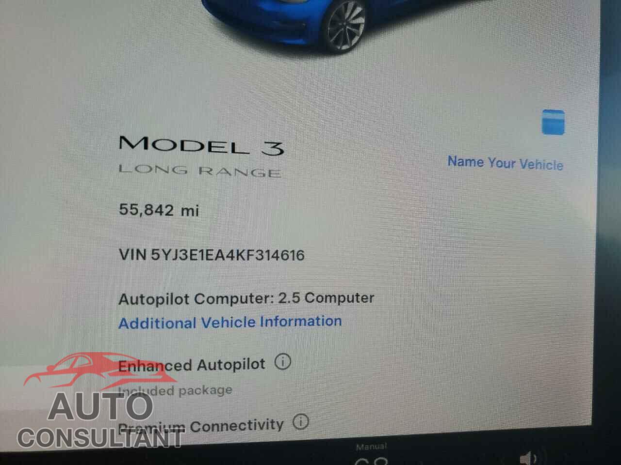 TESLA MODEL 3 2019 - 5YJ3E1EA4KF314616