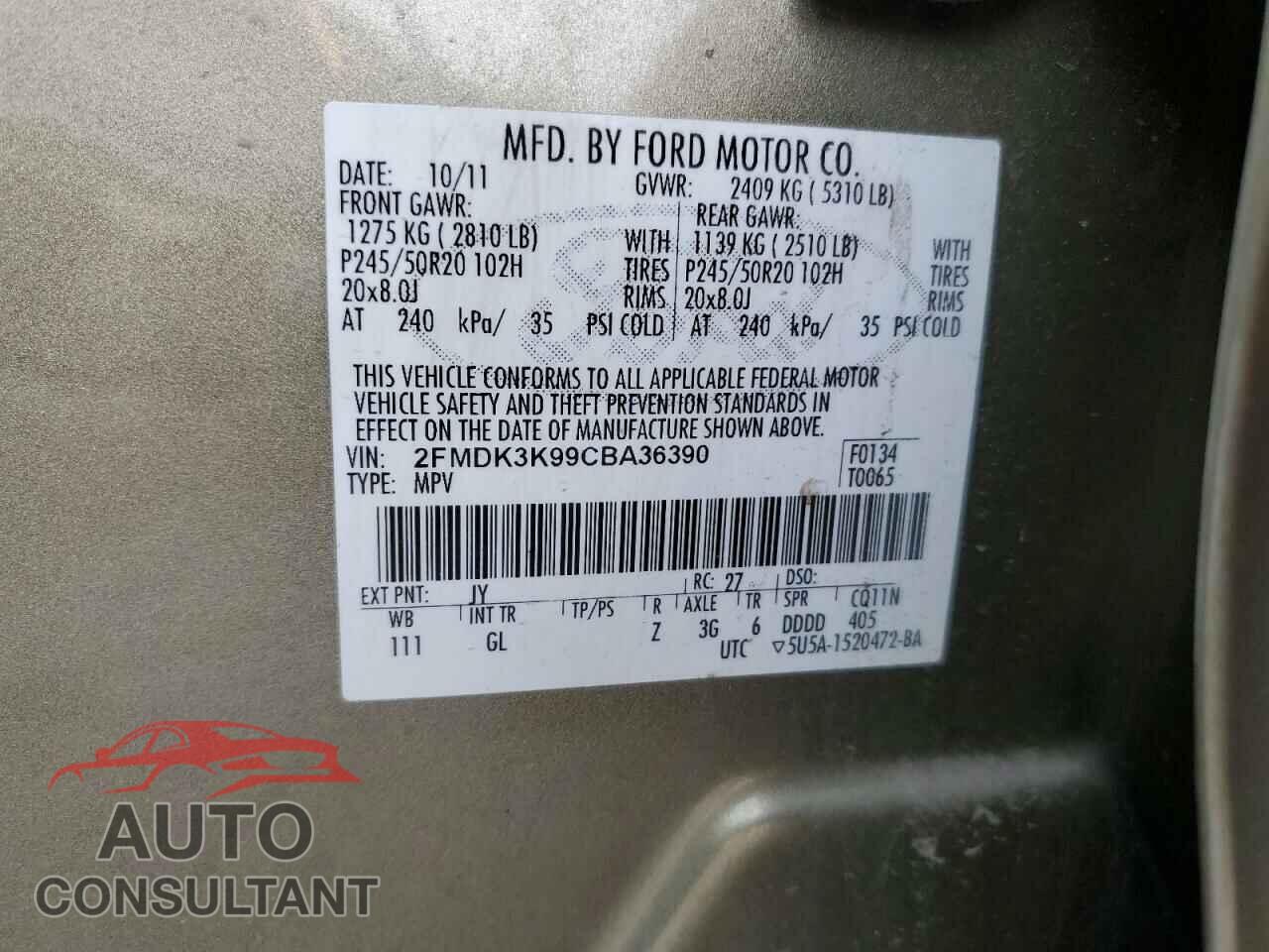 FORD EDGE 2012 - 2FMDK3K99CBA36390