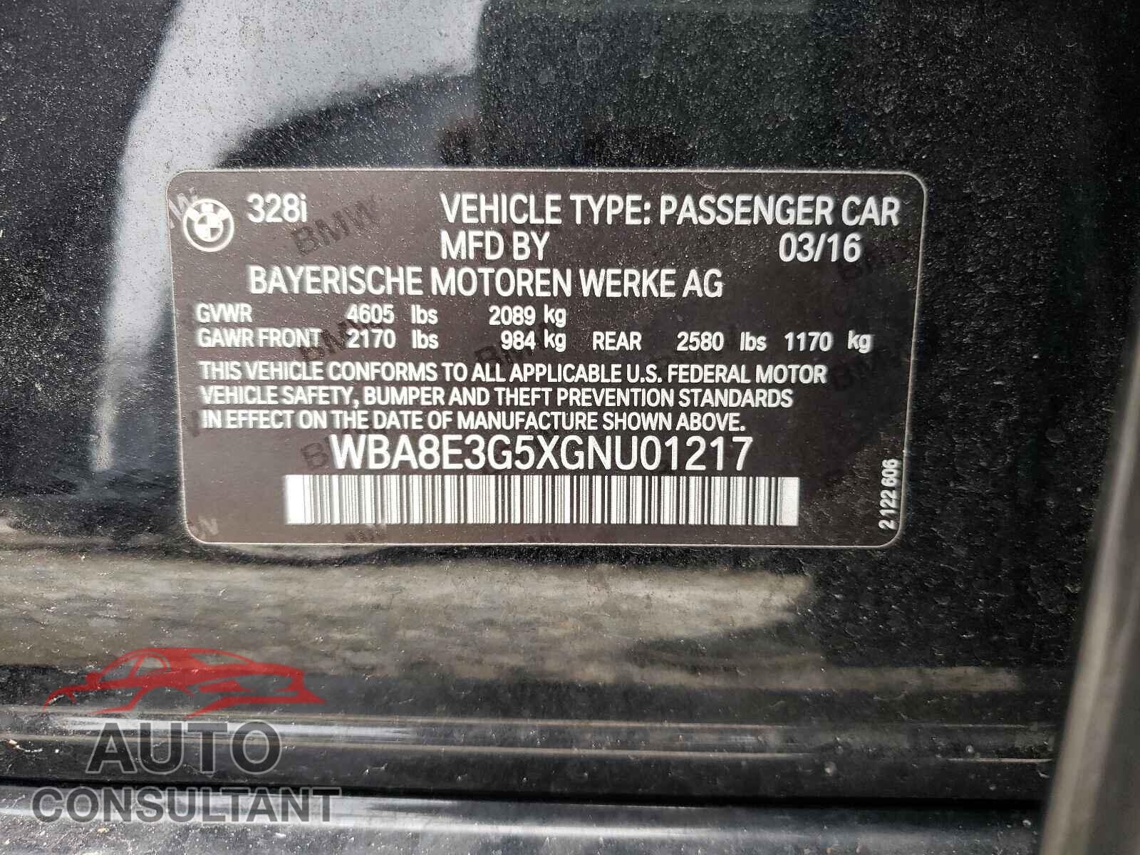 BMW 3 SERIES 2016 - WBA8E3G5XGNU01217