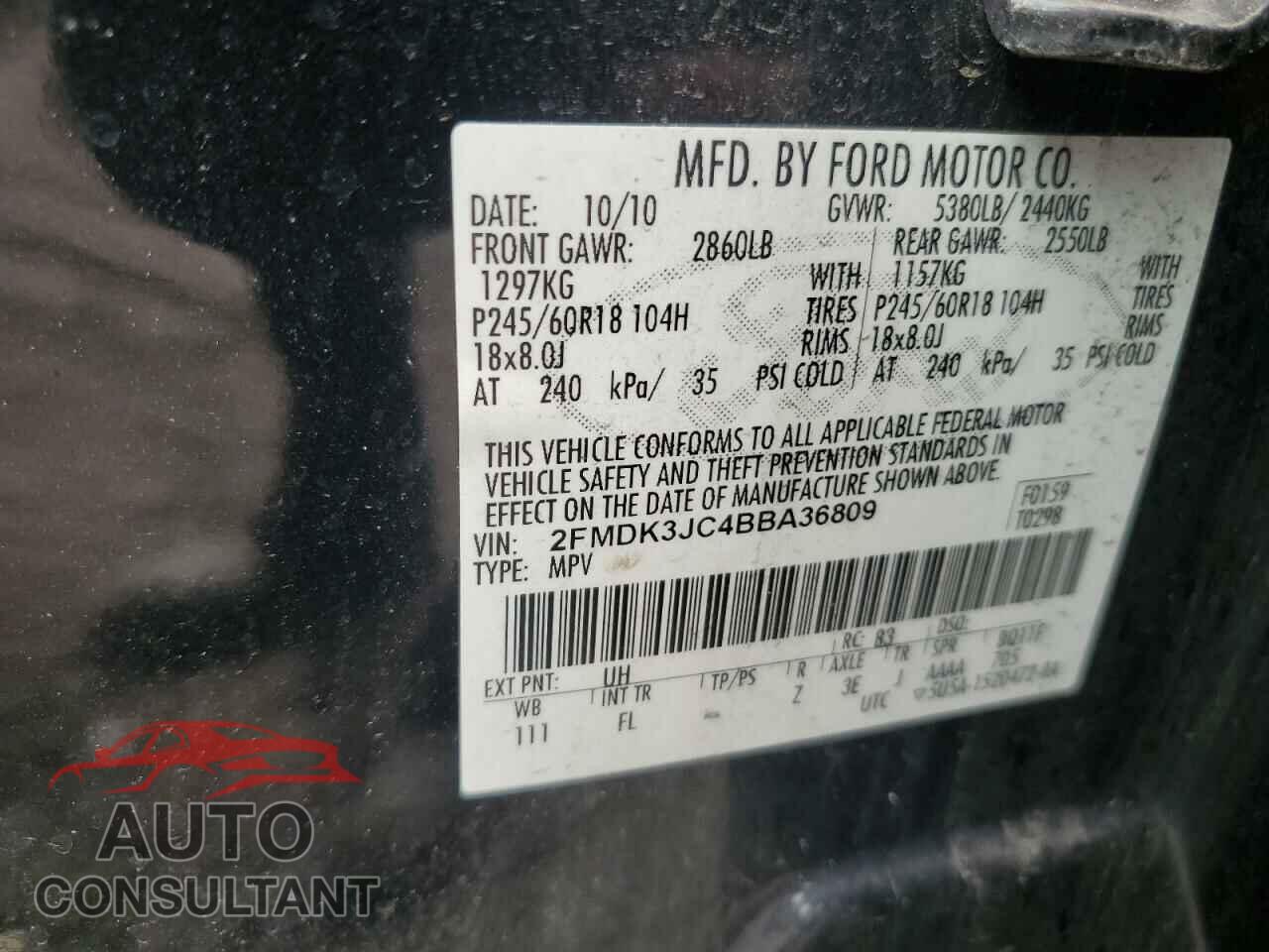 FORD EDGE 2011 - 2FMDK3JC4BBA36809
