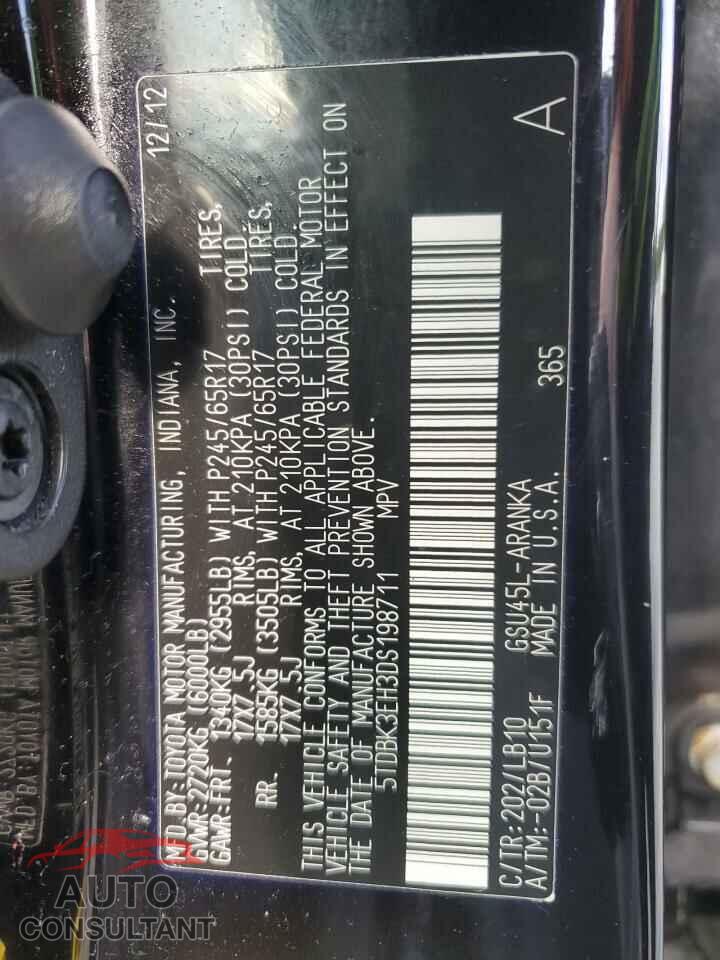 TOYOTA HIGHLANDER 2013 - 5TDBK3EH3DS198711