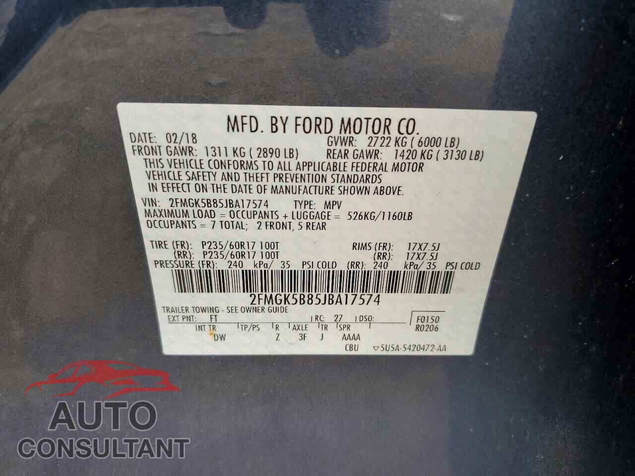 FORD FLEX 2018 - 2FMGK5B85JBA17574