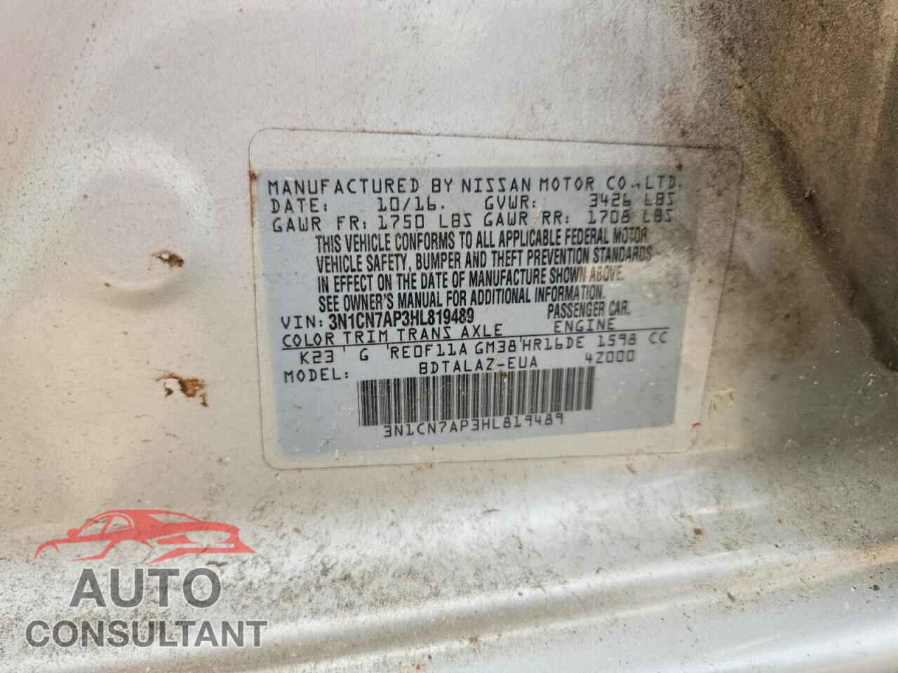 NISSAN VERSA 2017 - 3N1CN7AP3HL819489