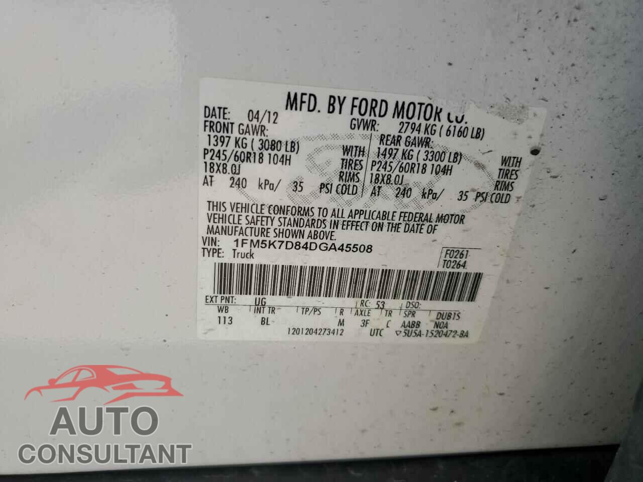 FORD EXPLORER 2013 - 1FM5K7D84DGA45508