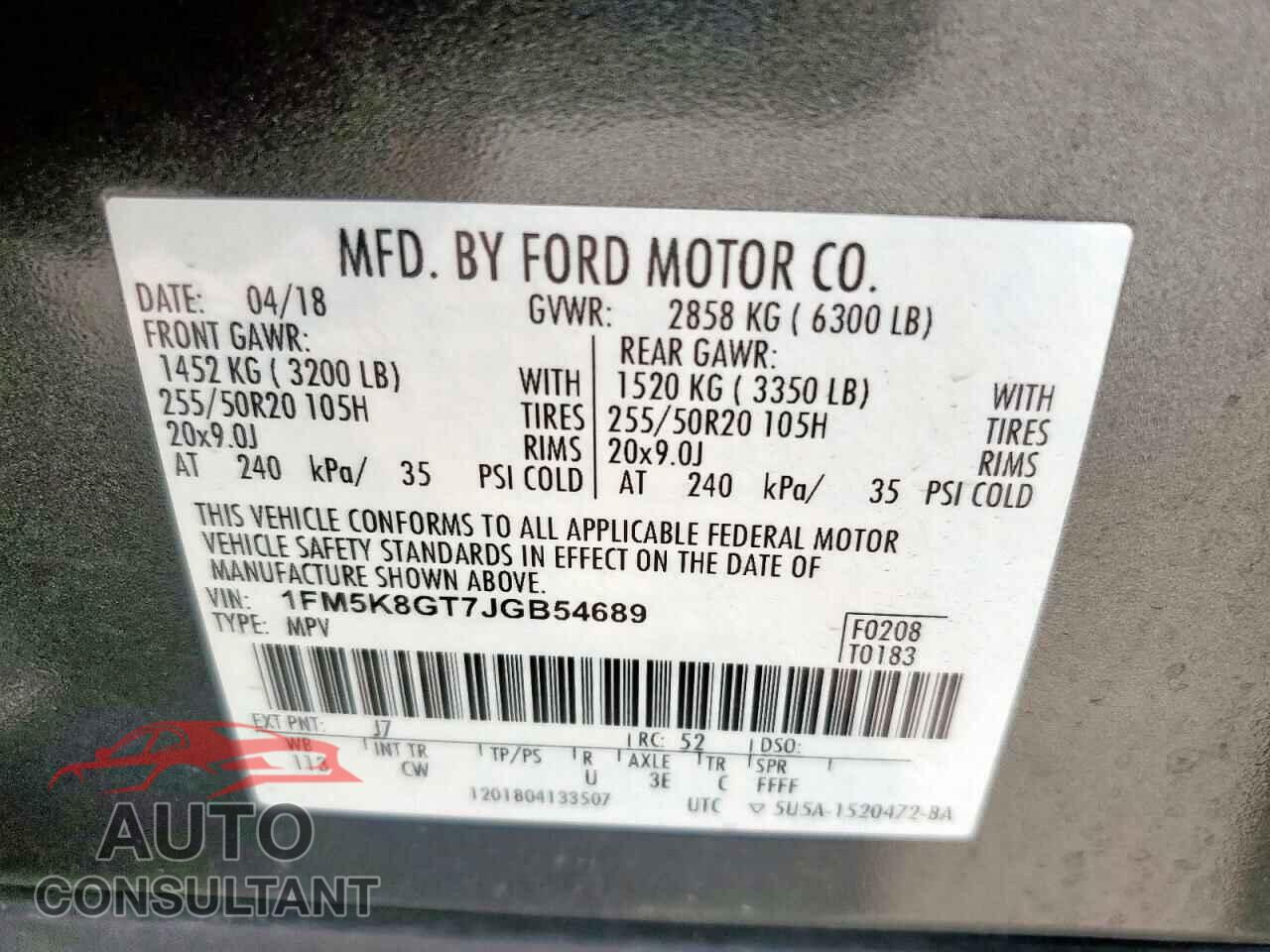 FORD EXPLORER 2018 - 1FM5K8GT7JGB54689