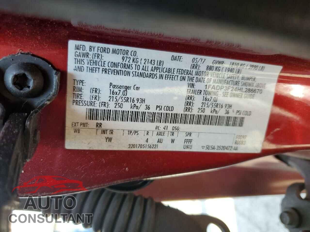 FORD FOCUS 2017 - 1FADP3F24HL286670
