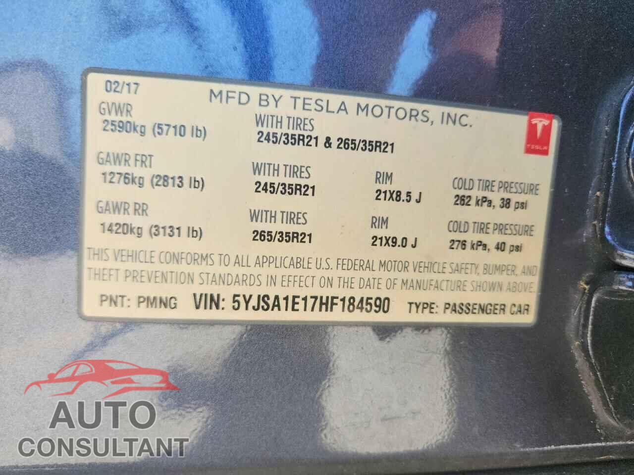 TESLA MODEL S 2017 - 5YJSA1E17HF184590