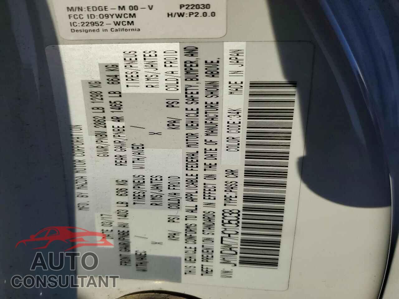 MAZDA MX5 2017 - JM1NDAM77H0105038