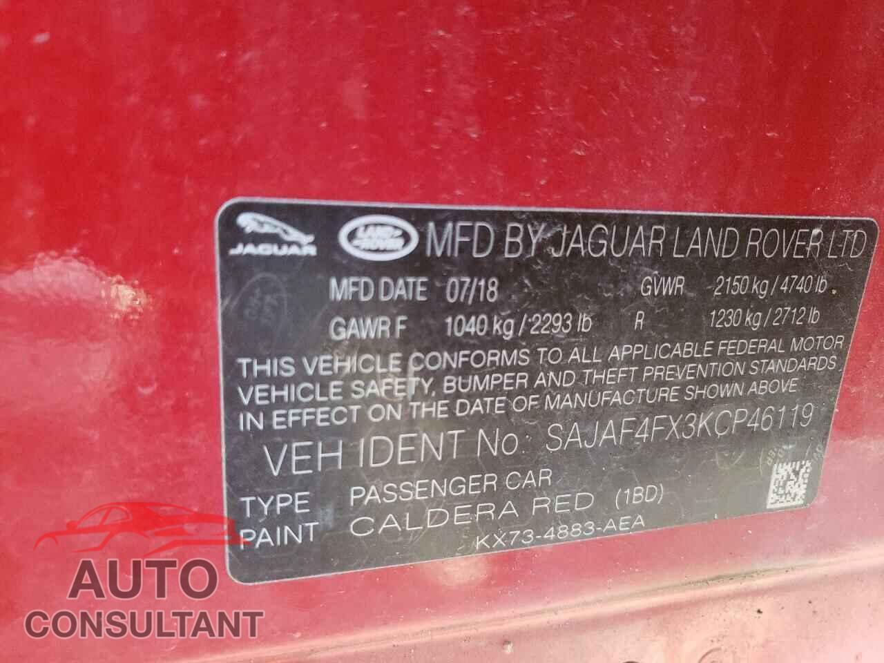 JAGUAR XE 2019 - SAJAF4FX3KCP46119