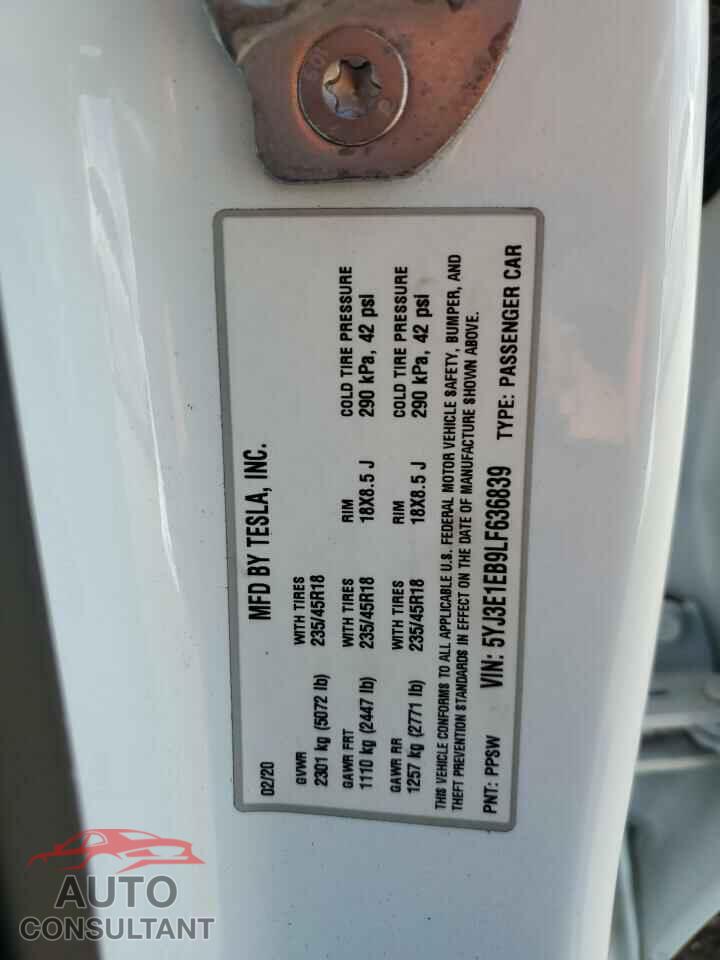 TESLA MODEL 3 2020 - 5YJ3E1EB9LF636839