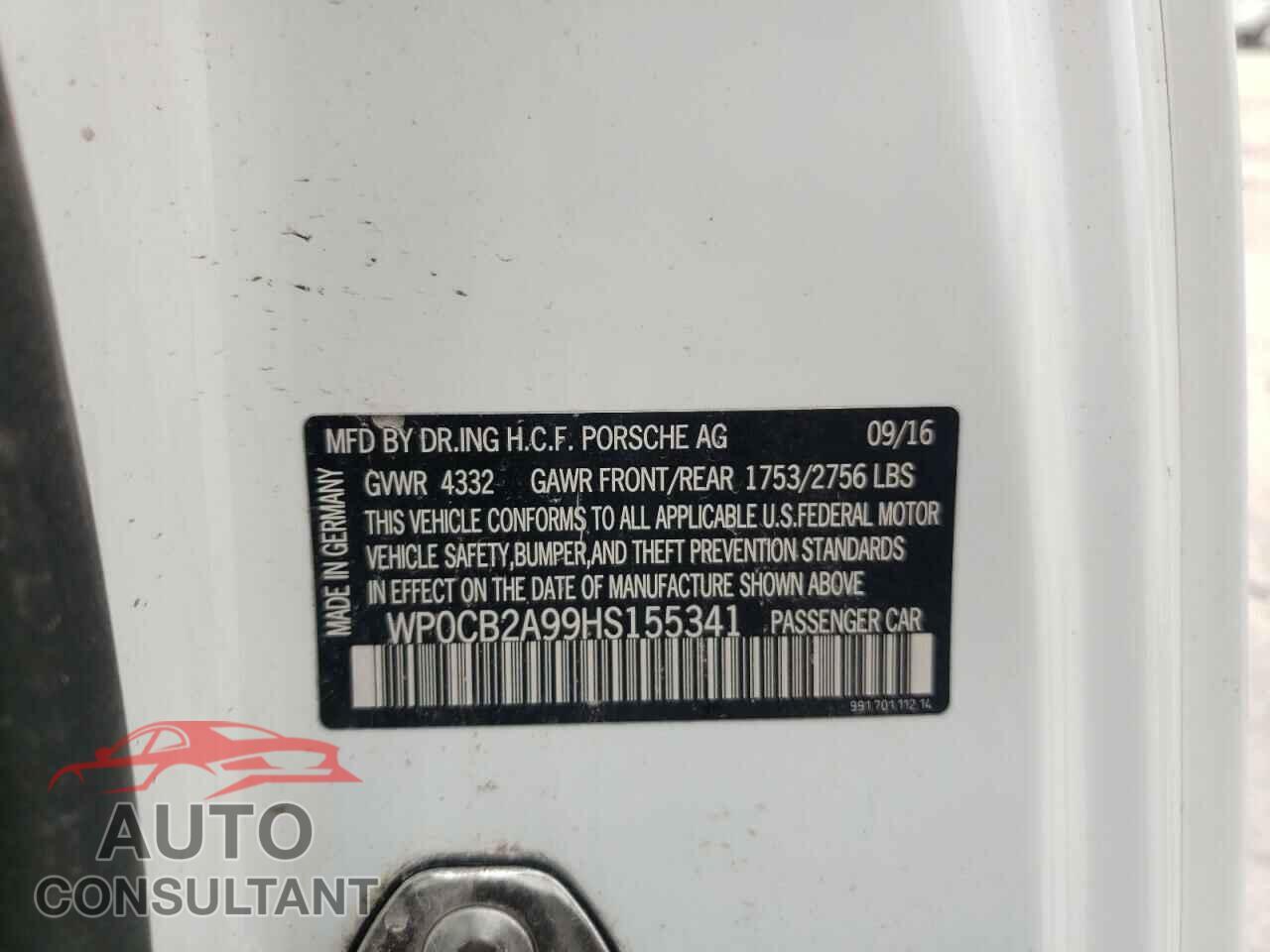 PORSCHE 911 2017 - WP0CB2A99HS155341