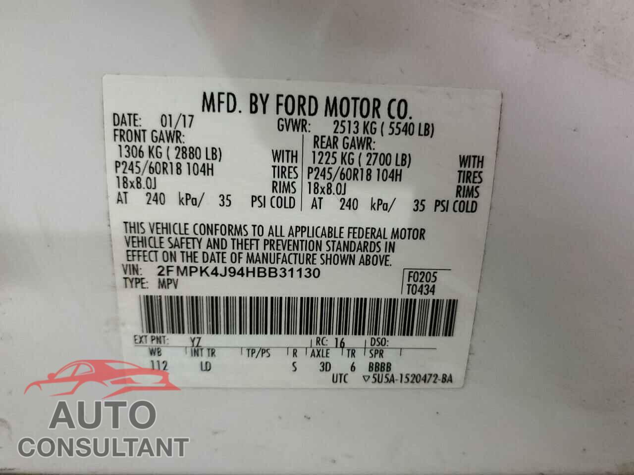 FORD EDGE 2017 - 2FMPK4J94HBB31130