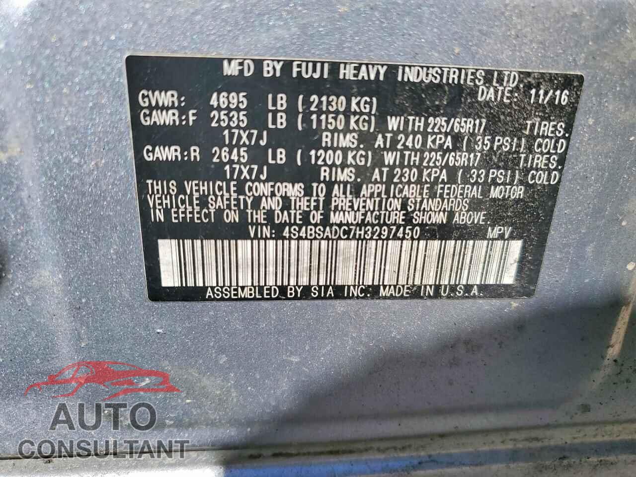 SUBARU OUTBACK 2017 - 4S4BSADC7H3297450